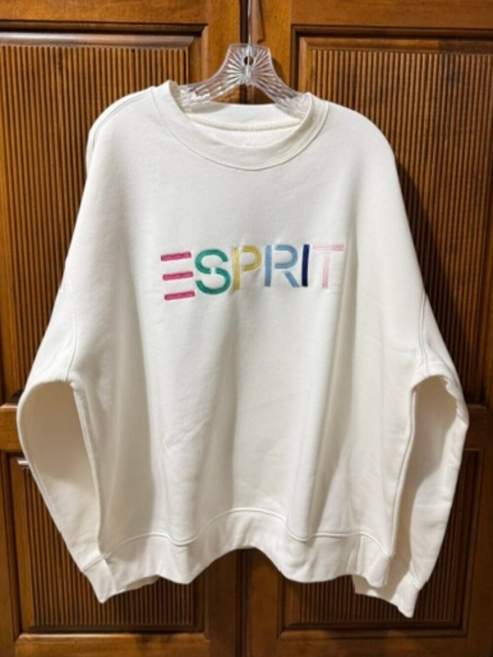 Esprit Embroidered Logo Crewneck Sweatshirt Cream Retro Viral Size XL NWT